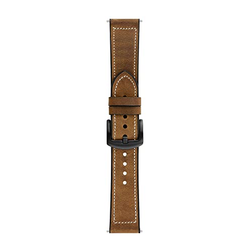 C2D JOY Leather & Silicone Mixed Strap Compatible with vivosmart 5 Replacement Watch band with New Transparent Case M/L-Brown