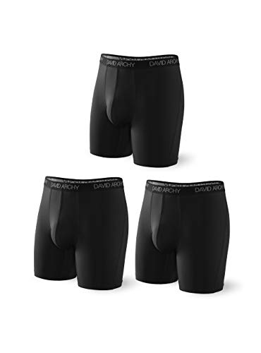 DAVID ARCHY 3 Pack Men's Ultra Soft Quick Dry Sports Underwear Breathable Boxer Briefs (L, Black)