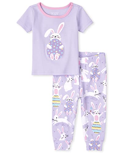 Image of The Children's Place Baby Toddler Girls Short Sleeve Top and Pants Snug Fit Cotton 2 Piece Pajama Sets