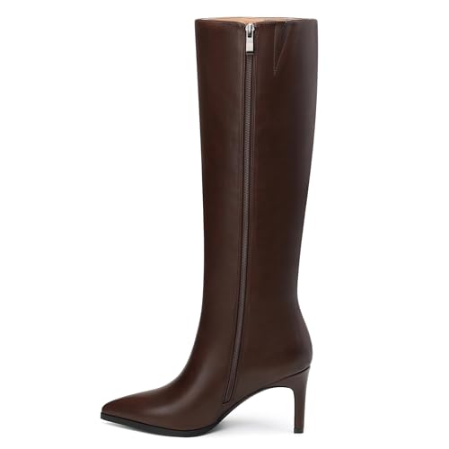 Image of ROSERWISH Women's Knee High Boots Pointed Toe Low Kitten Heel Tall Boots Comfortable Casual Fall Long Boots With Side Zipper