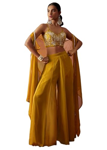 Sharara Cape Indo Western Khatli jaune XL : tenue de fête élégante