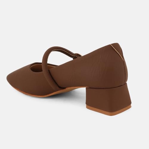 Image of DROP BOLD Khaki Square Toe Mary Jane Block Heel Show For Women & Girls