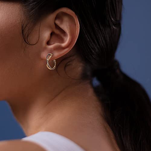 18K Gold-plated Half Hoop Earrings Designer Inspired Twisted Cable Wire Hoop Earrings Look Alike Jewelry for Women3