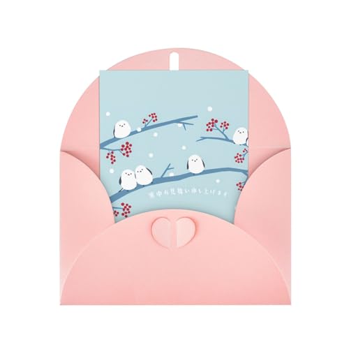 シマエナガ 鳥柄 メッセージレターカード 封筒付きクリスマスバースデーカード パーティー招待状クリスマスカード Pink