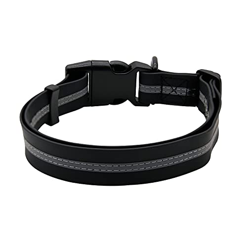 Image of Nimble Reflective Waterproof Dog Collar Adjustable Odor Resistant Easy Clean Pet Collar for Small Medium Large Dogs Night Walking Outdoor Rainy Use (Large (15.35 inch-24.8 inchinches), Black)