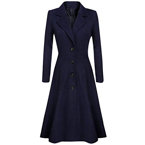 ZANFUN Women's Winter Dress Coats Winter Lapel Wool Blend Long Peacoat Trench Ladies Elegant Slim Jacket Parka Outwear Navy