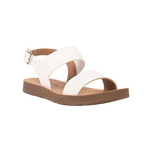 Girls Sandals Casual Open Toe Single Band with Elastic Ankle Strap Buckle Fashion Slide Flats RAIN-23