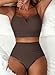 Herseas 2 Piece Bikini Set V-Wire Cutout Swim High Waisted 2025 Summer Beach Fashion Bathing Suits Beach Fashion Vacation Clothes Dark Brown Large