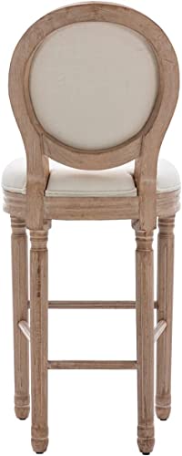 Image of Virabit Bar Height Chairs Set of 2, French Country Bar Stools with Solid Wood Frame and Upholstered Seating, Vintage Bar Stools