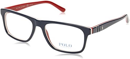 Polo Ralph Lauren PH2211 Eyeglass Frames, Shiny Navy Blue/White/Red/Demo Lens, 55mm
