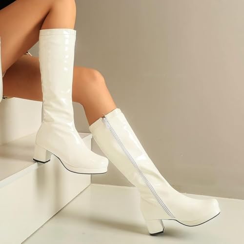 Agodor Women's 70's Gogo Boots Chunky Knee High Platform Boots with Zipper4