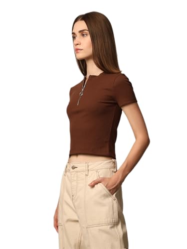 Image of ONLY Women's Cotton Solid Regular Fit T-Shirt