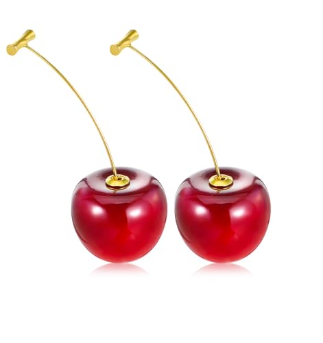 Cherry Earrings, 3D Red Fruit Dangle Earrings, Cute Drop Charm Jewelry Gift for Women