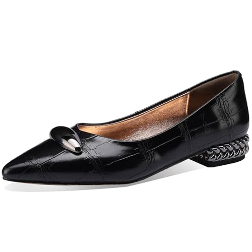 TDD Leather Low Heel Dress Shoes for Women Closed Pointed Toe Wide Flats Pumps Comfortable Wedding Formal Elegantes Ladies Prom Slip On 0.5 Inch Ballet
