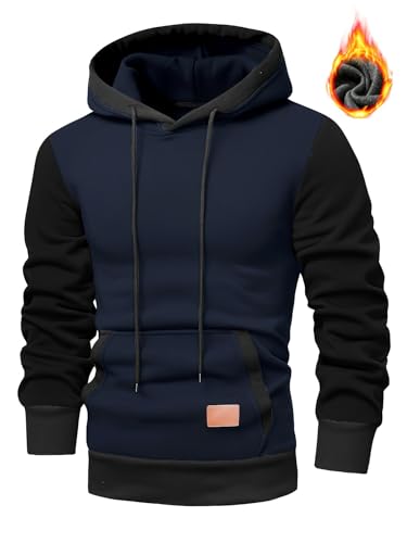 Wankang Mens Fleece Hoodies Color Matching Hoodie Pullover Fashion Patchwork Hooded Sweatshirt Drawstring Sweater with Pocket2