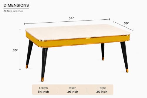 Image of WOODEN SPACE 4 Seater Wooden Dining Table Set | Urban Marble Top Dining Table with Chairs for Dining Room & Kitchen (Modern Vintage Yellow) (54 x 36 x 30 inch)
