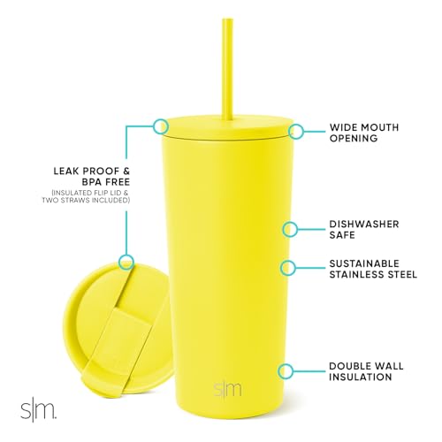 Image of Simple Modern Insulated Tumbler with Lid and Straw | Iced Coffee Cup Reusable Stainless Steel Water Bottle Travel Mug | Gifts for Women Men Her Him | Classic Collection | 20oz | Canary