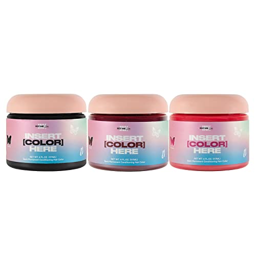 INH Semi Permanent Hair Color - Ruby Red, Black Onyx, & Quartz Pink | Color Depositing Conditioner, Temporary Hair Dye, Safe | 6 oz each