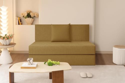 Image of Rosebell 1-Person Jute Sofa Cum Bed Removable Washable Cover + One Cushion | 3 X 6 Ft Size | Great for Guests at Home or Office-Golden