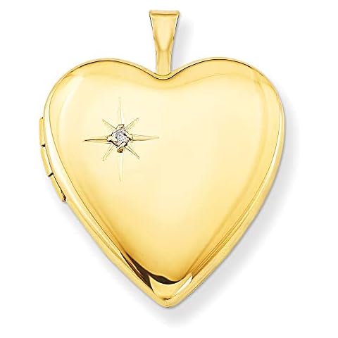 Saris and Things 14K Gold 1/20 Gold Filled 20mm Diamond Heart Locket Pendant with 18 In Chain Cover