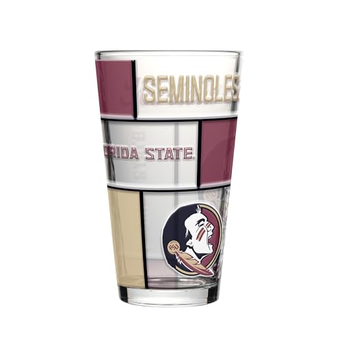 Image of Logo Brands NCAA oz Stained Glass Pint Glass - 3D Embossed Logo & Bold Team Colors - Durable Sports Fan Beer Glass for Home, Bar & Tailgates