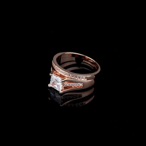 Wedding Bands for Women Two-in-One Princess Cut Cubic Zirconia Wedding Rings 18K White/Rose Gold Plated Engagement Rings Set Size 6-93