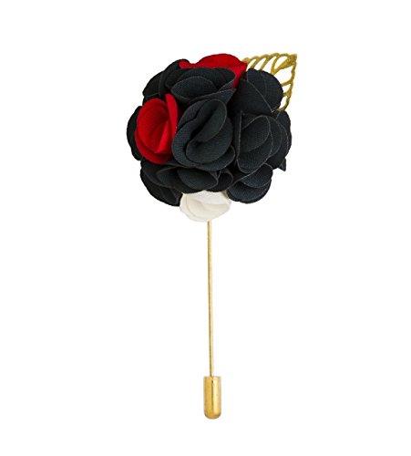 Knighthood Bunch Flower with Golden Leaf Lapel Pin Badge Coat Suit Wedding Gift Party Shirt Collar Accessories Brooch for Men (Olive Green Deep Red & White)