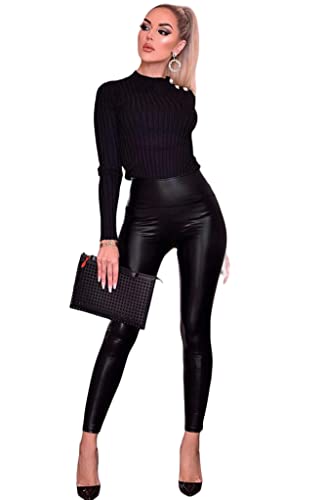 Selenzia Damen Leggings Ladies Faux Leather High Waist Leggings Lederoptik...
