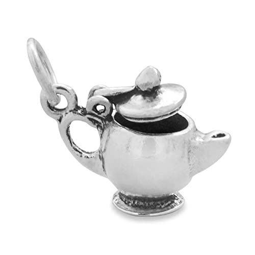 Teapot with Movable Lid 3D 925 Sterling Silver Bracelet Charm