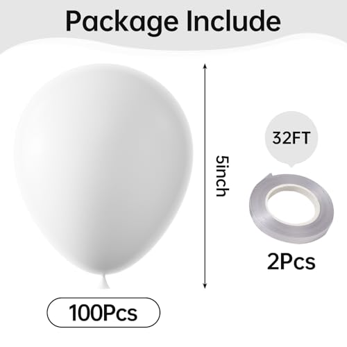 Image of KALOR White Balloons,100 Pcs 5 Inch Mini Matte Latex Balloons for Balloon Garland Arch, Birthday Decoration, Wedding Party, Baby Shower Decorations