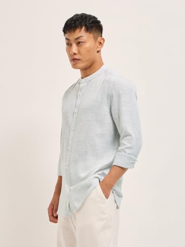 Image of THE Bear House Men's Cotton Solid Slim Fit Shirt Green