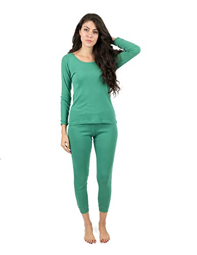 Leveret Pijama de 2 piezas de colores lisos para mujer, 100% algodón (talla XS a XL), Verde, M