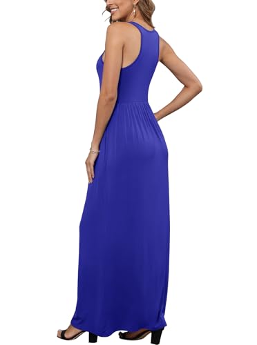 Image of EUOVMY Women's Sleeveless Dress Casual Plain Loose Summer Long Maxi Dresses with Pockets