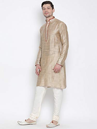 Image of VASTRAMAY Men's Beige Cotton Kurta and Pyjama Set