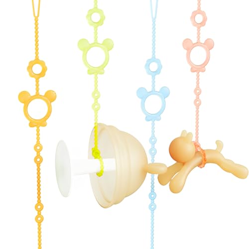 XYTAHDM Juego de 4 Correa de Juguete para Bebé,con Clip para Chupete,Silicona Pacifier Chain, Soporte Ajustable para Juguetes de Bebé para Botellas, Cochecitos, Sillas Altas y Cunas