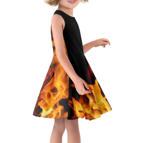 Sleeveless Midi Dress for Girls 3-16 Years, Comfy Ruffle Hem Skater Skirt Casual Sundress3