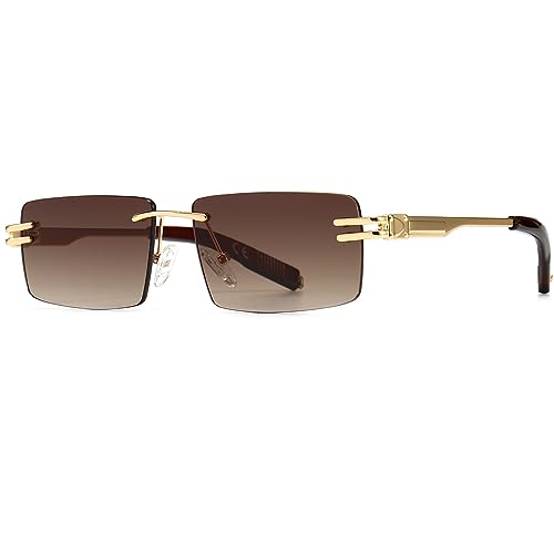 Ggpyyon Gafas De Sol Retro Sin Montura Para Mujer Y Hombre, Moda Rectángulo, Gafas De Sol Cuadradas, Dorado Marrón Degradado Ggpyyon Gafas De Sol Retro Sin Montura Para Mujer Y Hombre, Moda Rectángulo, Gafas De Sol Cuadradas, Dorado Marrón Degradado