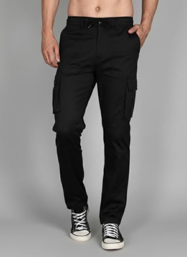 Image of Vogaan Men's Cotton Cargo Pants | Casual Trousers for Men | Comfortable Lower for Men | Breathable Pants with 6 Pockets & Drawstring Elastic Waistband