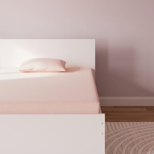 Signature Design by Ashley Twin Size iKidz 7 Inch Firm Gel Memory Foam Mattress with Stretch Knit Cover & Pillow Included, Pink Coral