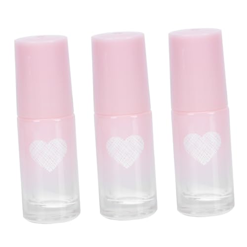 ROMISBABA 3 piezas Botellas Pequeñas de Vidrio con Rodillo Forma de Corazón Frascos Rellenable para Perfume y Aceites Esenciales Diseño Degradado Rosa Aptas para Viaje y Uso Diario