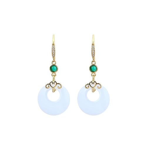 LIBERGA 女性用 ピアス フェイクホワイト翡翠ラウンドリングダングルイヤリング ヴィンテージの美しい耳ジュエリー