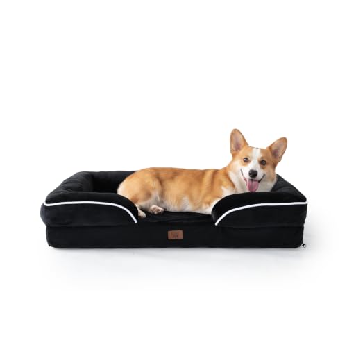Image of EGOHOME Orthopedic Large Dog Bed with Gel Memory Foam Black 35x22x6.5in | Dog Couch Waterproof Pet Sofa with Removable Washable Cover, Non-Slip Bottom,Indoor & Road Trip, CertiPUR-US PetsBed