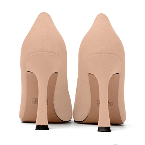 MERRORI Women's Stiletto High Heels Pointed Toe Solid Dress Suede Evening Slip On Heel Pumps Shoes 4 Inch4