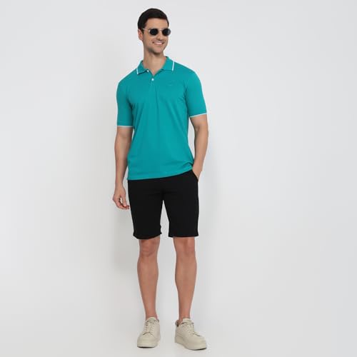 Image of Park Avenue Men Slim Fit Solid Pattern Cotton Polyester Blend Half Sleeve Polo Neck Casual T-Shirt