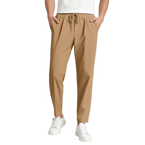 Men's Chino Cotton Pants Trousers with Pockets Elastic Waist Drawstring Sweatpants, S-2XL - Main Image