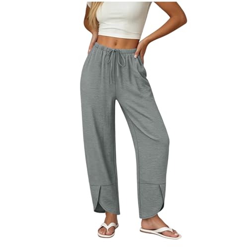 Pantalon bouffant femme en lin léger avec cordon de serrage