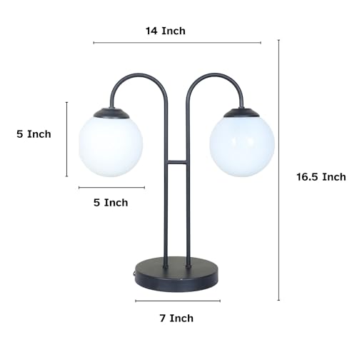 Image of tu casa Black Metal Table Lamp for Home Decoration, Bedroom, Living Room, Lounge, Office, Festival Gifting, Study Table (2 White Glass Shade) H - 16.5 inch / No Blub