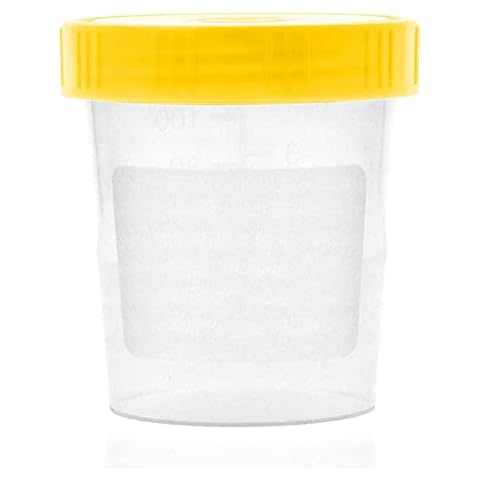 10x LuxmedIQ Urinbecher/Probenbecher mit Schraubdeckel - 125ml Fassungsvermögen, Auslaufsicher, Maßtabelle bis 125ml/4oz, beschriftbar Cover
