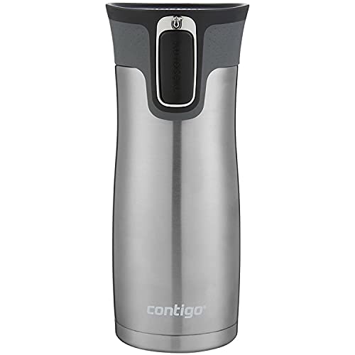 Image of Contigo West Loop Stainless Steel Vacuum-Insulated Travel Mug with Spill-Proof Lid, 16oz 2-Pack, Very Berry & Steel Colors, Keeps Hot to 5h & Cold to 12h