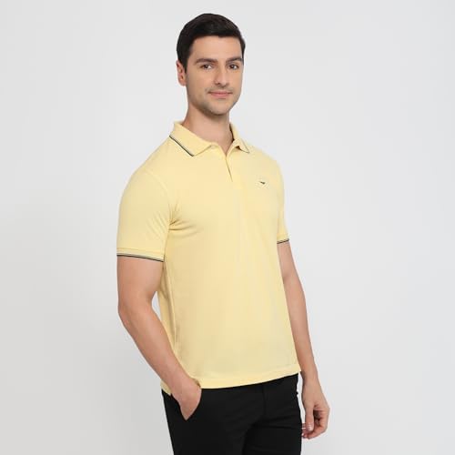 Image of Park Avenue Men Slim Fit Solid Pattern Cotton Polyester Blend Half Sleeve Polo Neck Casual T-Shirt